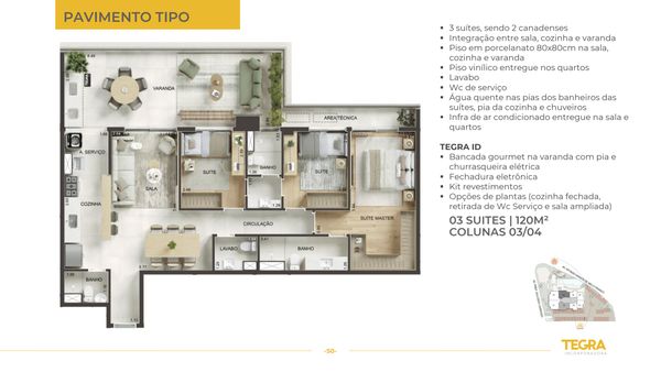 Planta 3 suítes 120 m²