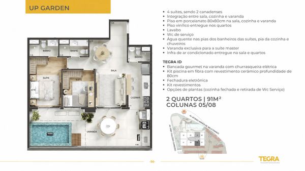 Planta up garden 91 m² 2 quartos