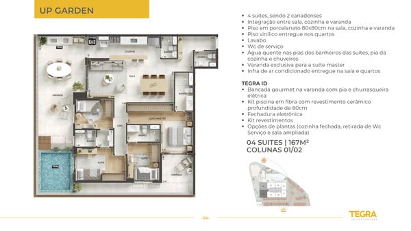 Planta up garden 167 m² 4 suítes